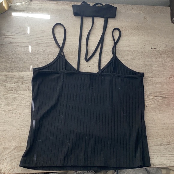 Black Ribbed Top with Choker - Picture 3 of 3